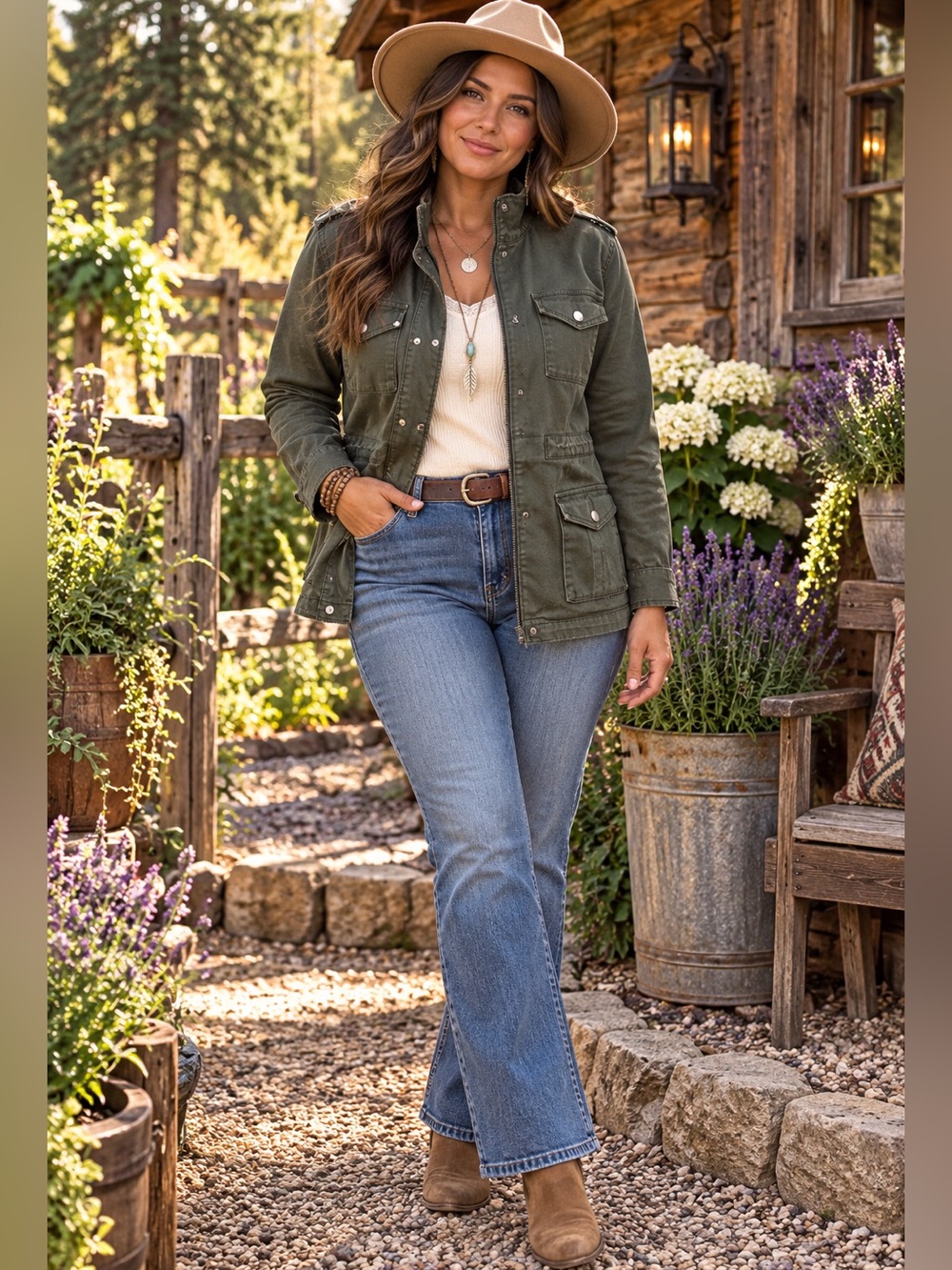 Market & Spruce Olive Army Green Utility Jacket | Size Medium